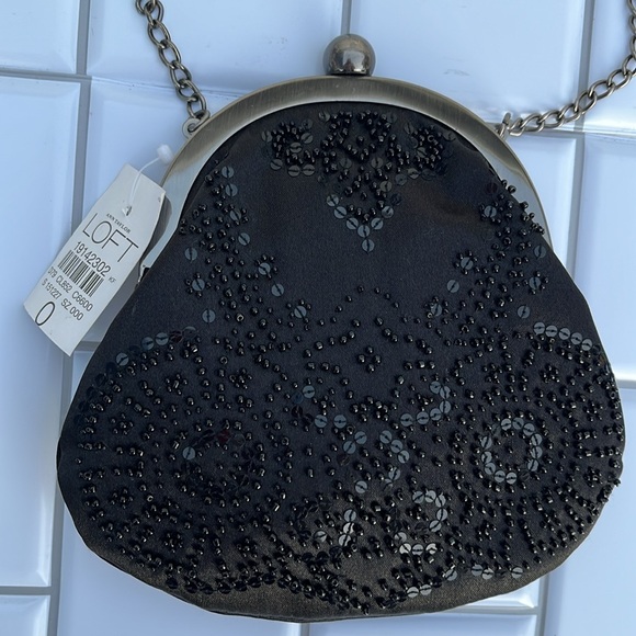 Ann Taylor Loft Evening Satin Black Beaded and Sequin bag - Picture 3 of 11